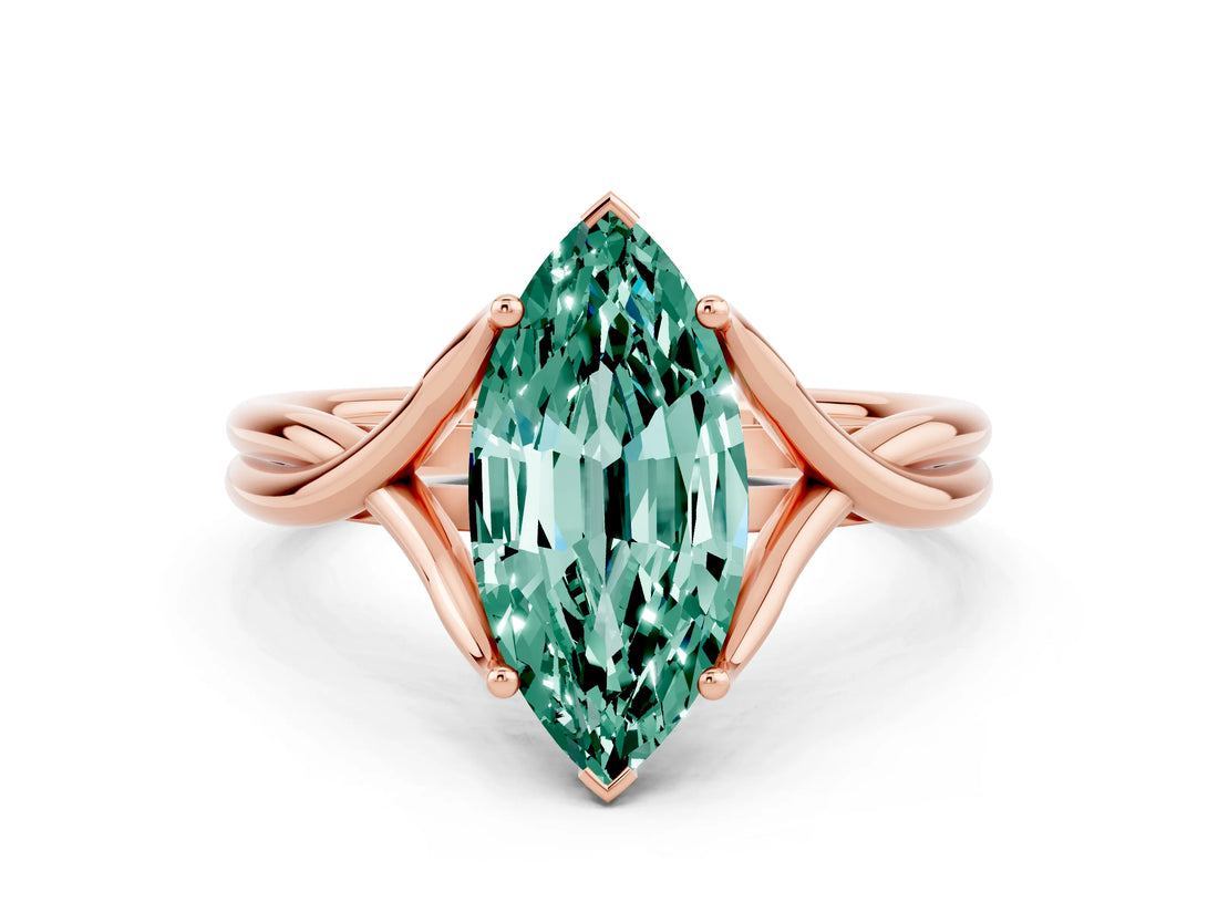 Rose gold Marquise Cut Green Sapphire Solitaire Twist Band Prong Setting Ring_48