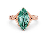 Rose gold Marquise Cut Green Sapphire Solitaire Twist Band Prong Setting Ring_48