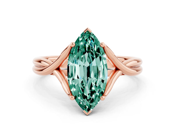 Rose gold Marquise Cut Green Sapphire Solitaire Twist Band Prong Setting Ring