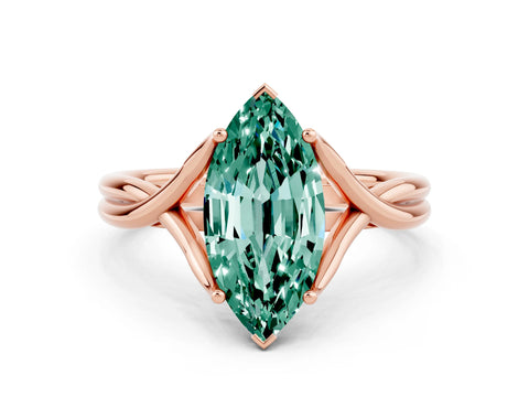 Rose gold Marquise Cut Green Sapphire Solitaire Twist Band Prong Setting Ring_48