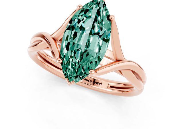 Rose gold Marquise Cut Green Sapphire Solitaire Twist Band Prong Setting Ring