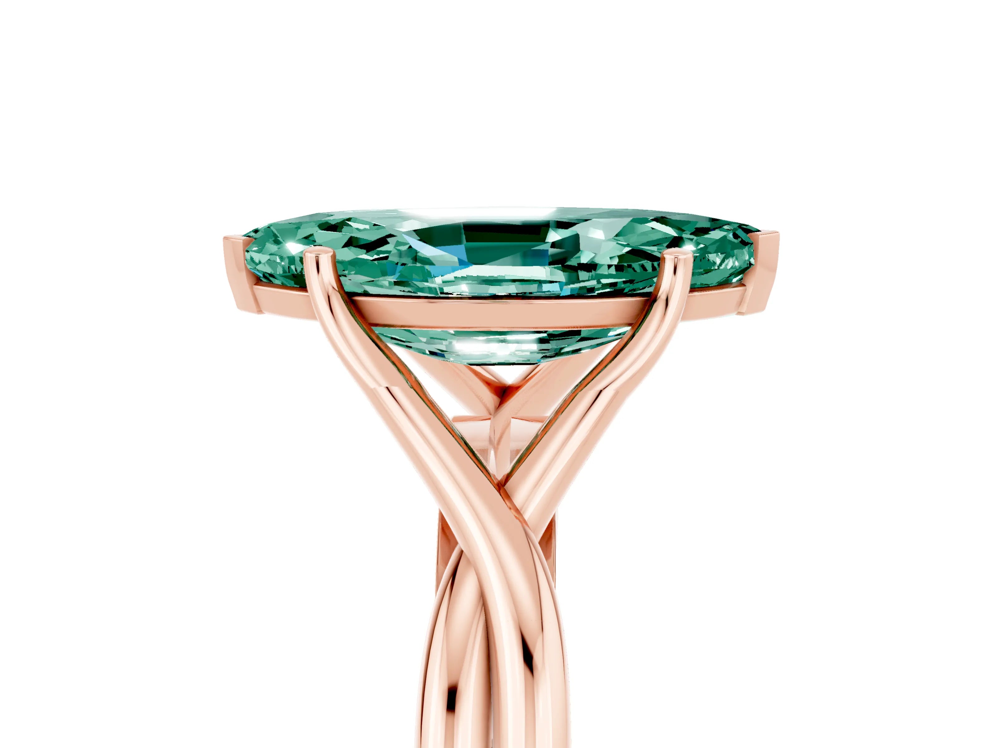 Rose gold Marquise Cut Green Sapphire Solitaire Twist Band Prong Setting Ring_53