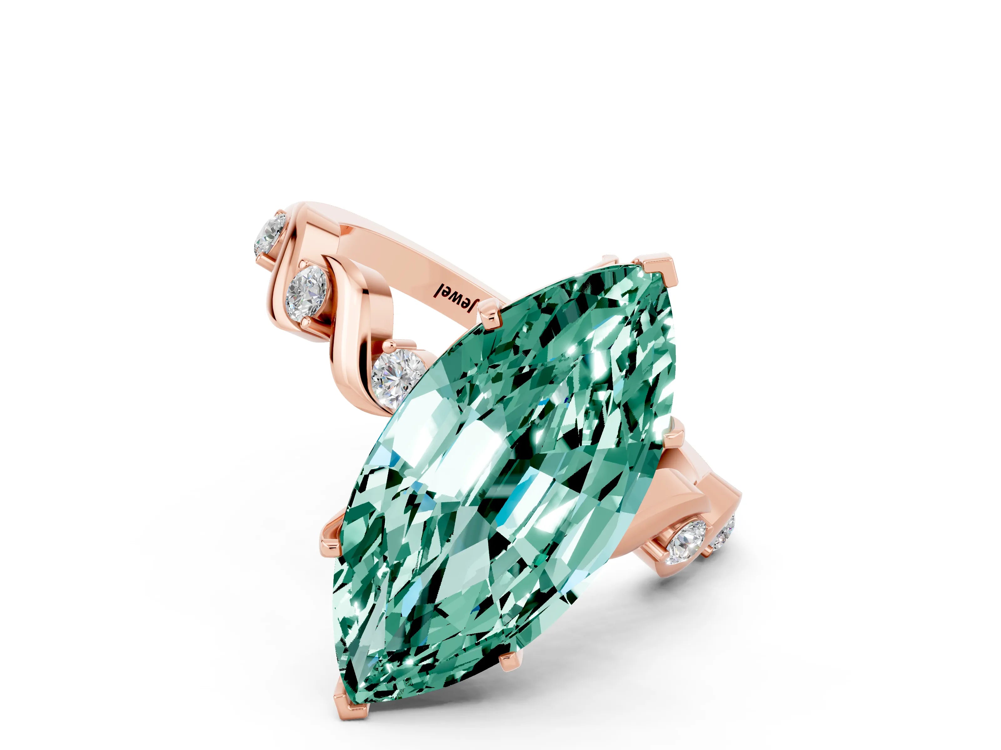 Rose gold Marquise Cut Green Sapphire Solitaire Twisted Band with Round  Accents and Prong Setting_12