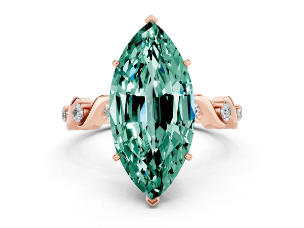 Rose gold Marquise Cut Green Sapphire Solitaire Twisted Band with Round  Accents and Prong Setting