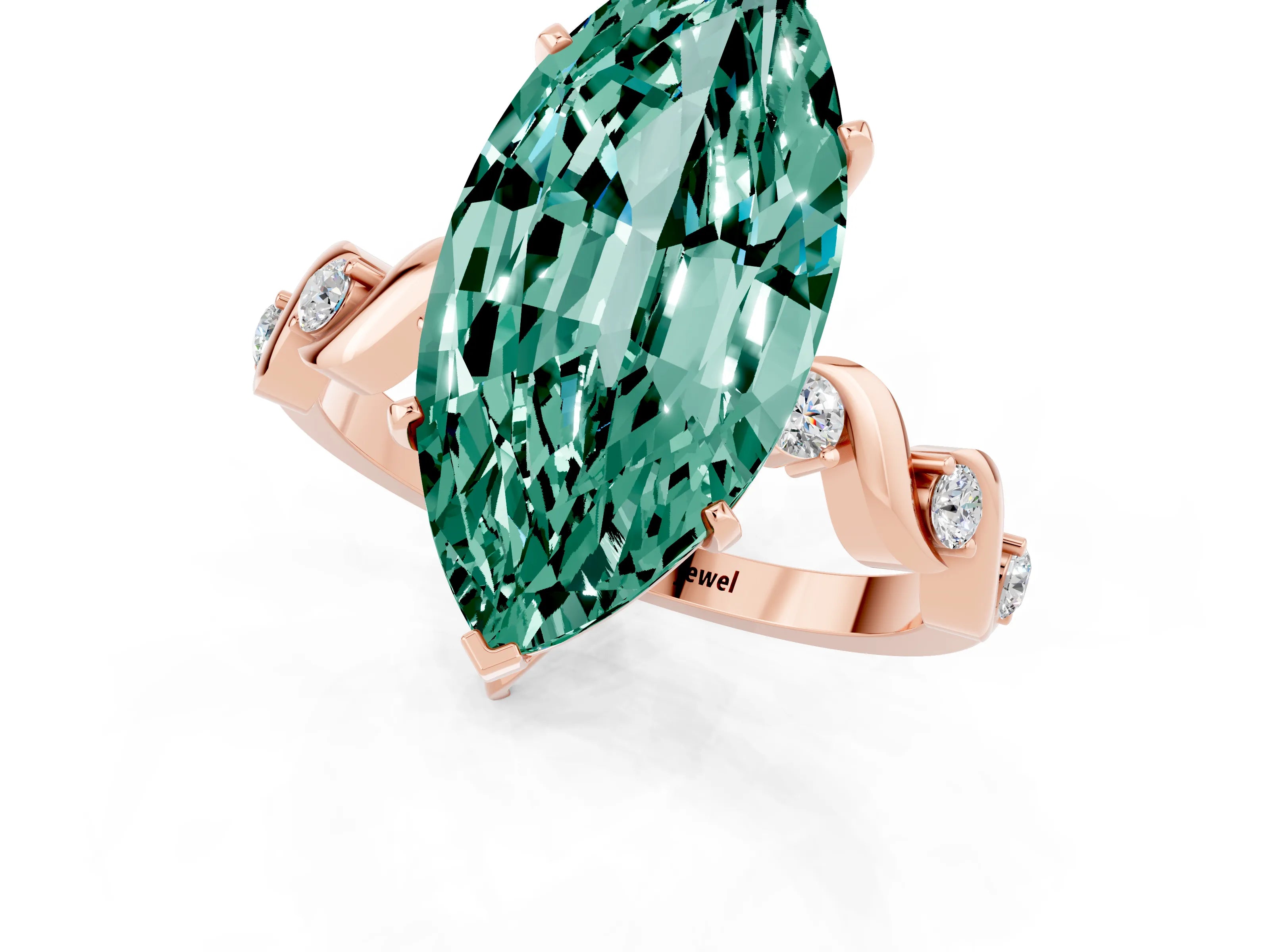 Rose gold Marquise Cut Green Sapphire Solitaire Twisted Band with Round  Accents and Prong Setting_13