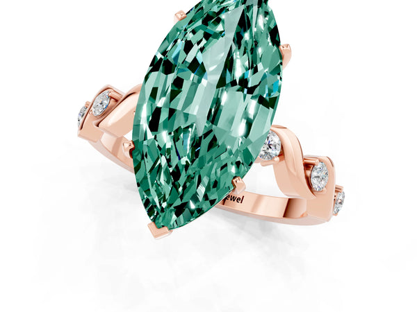 Rose gold Marquise Cut Green Sapphire Solitaire Twisted Band with Round  Accents and Prong Setting