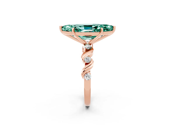 Rose gold Marquise Cut Green Sapphire Solitaire Twisted Band with Round  Accents and Prong Setting