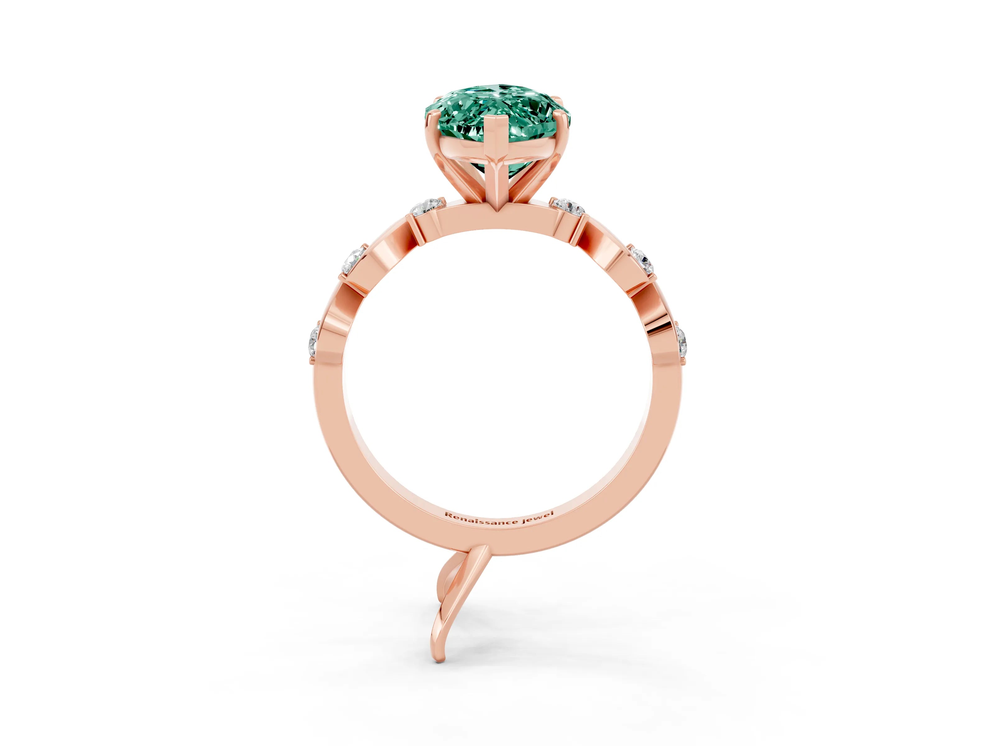 Rose gold Marquise Cut Green Sapphire Solitaire Twisted Band with Round  Accents and Prong Setting_15