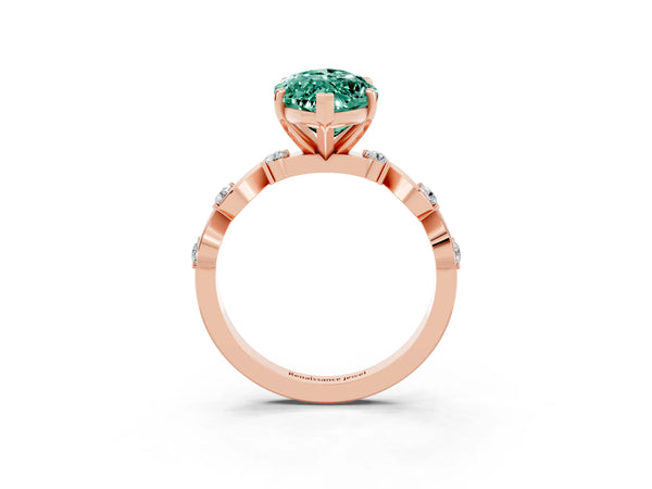 Rose gold Marquise Cut Green Sapphire Solitaire Twisted Band with Round  Accents and Prong Setting
