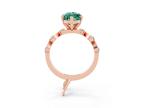 Rose gold Marquise Cut Green Sapphire Solitaire Twisted Band with Round  Accents and Prong Setting_15
