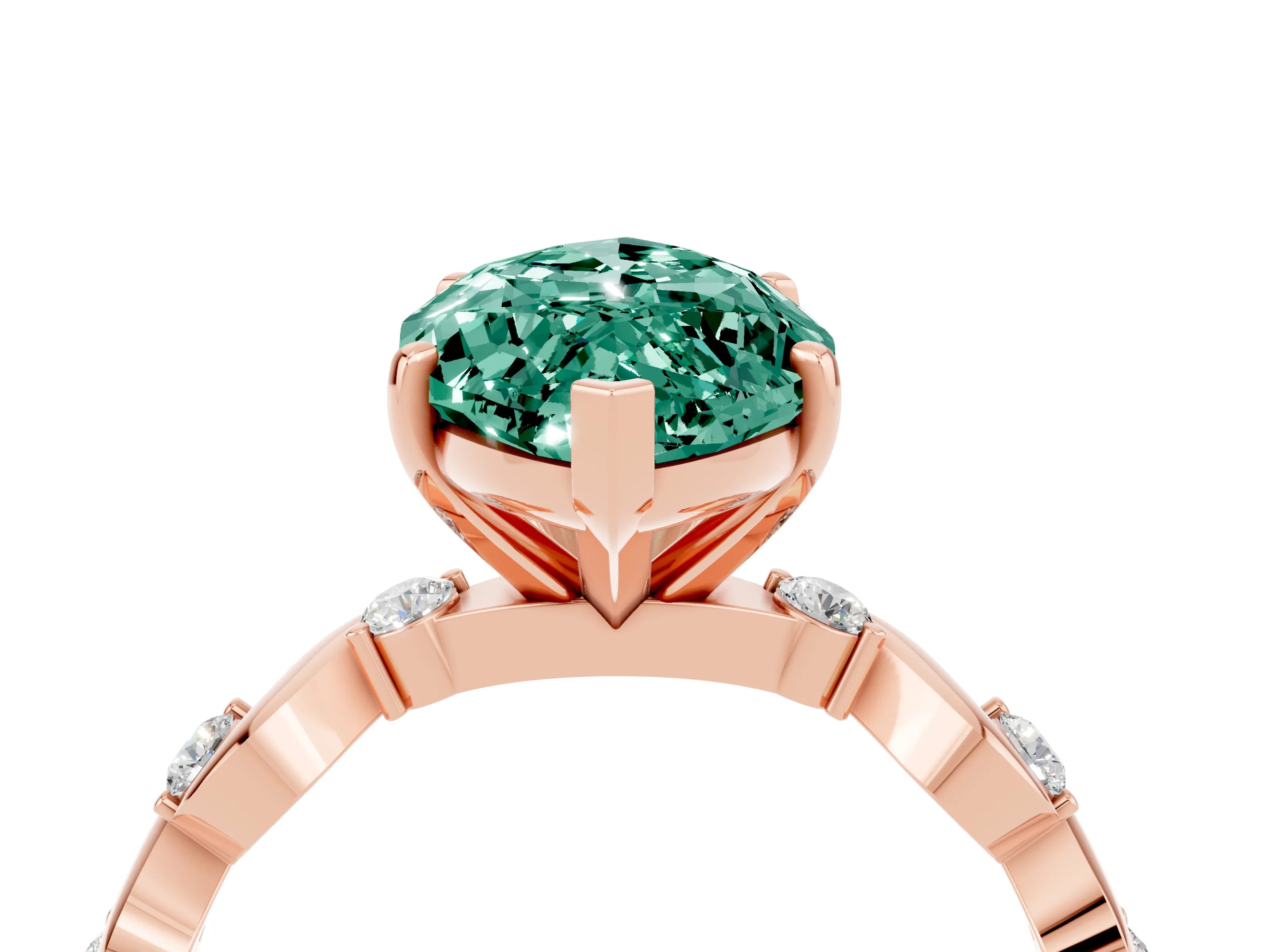 Rose gold Marquise Cut Green Sapphire Solitaire Twisted Band with Round  Accents and Prong Setting_16