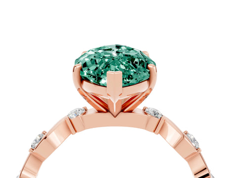Rose gold Marquise Cut Green Sapphire Solitaire Twisted Band with Round  Accents and Prong Setting_16