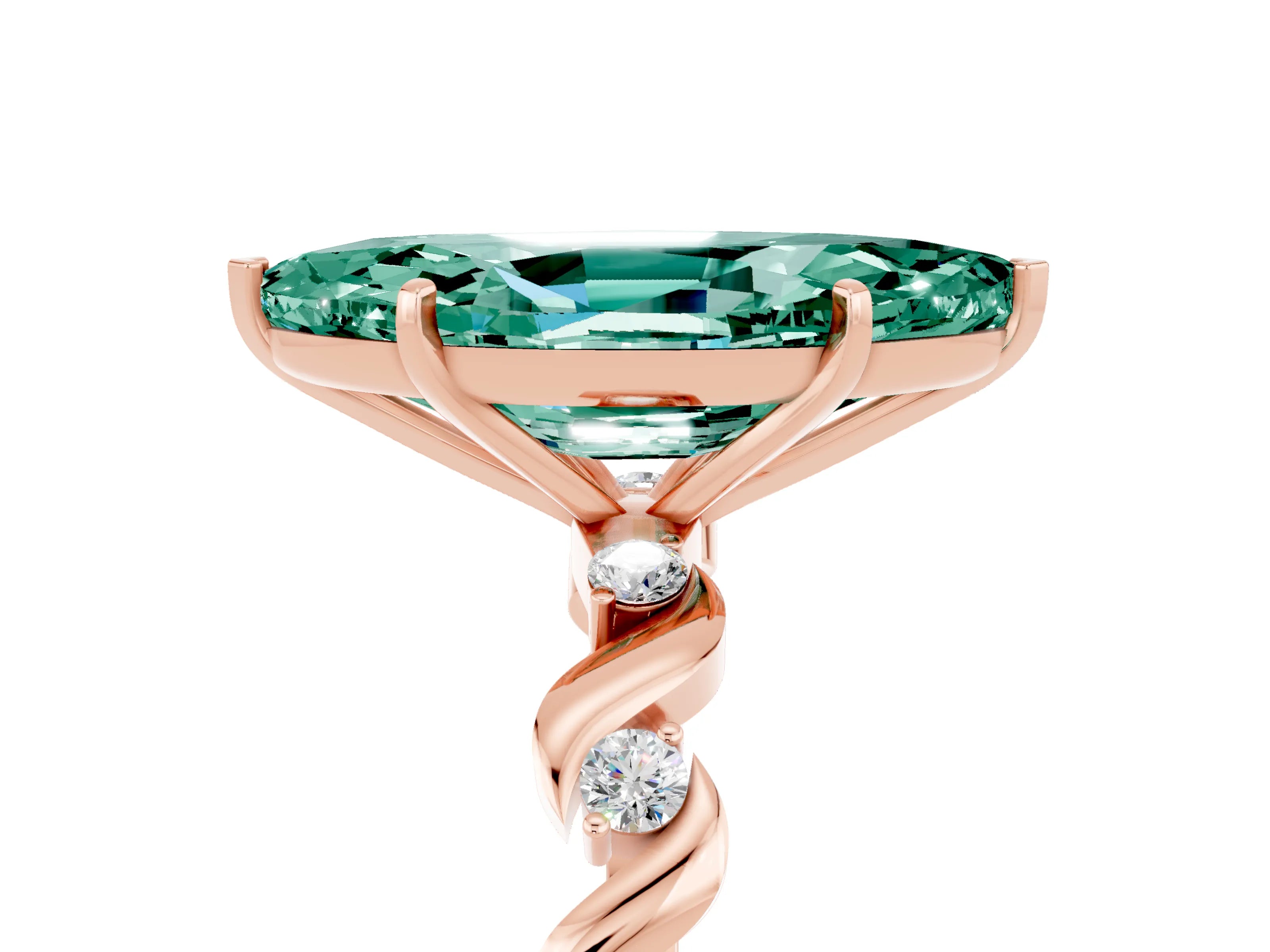 Rose gold Marquise Cut Green Sapphire Solitaire Twisted Band with Round  Accents and Prong Setting_17