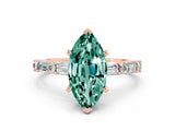 Rose gold Marquise Cut Green Sapphire Solitaire with Side Baguettes and Channel Set Band
