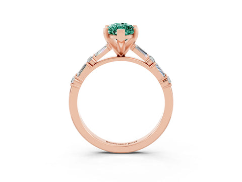 Rose gold Marquise Cut Green Sapphire Solitaire with Side Baguettes and Channel Set Band_3