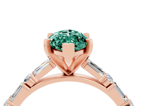 Rose gold Marquise Cut Green Sapphire Solitaire with Side Baguettes and Channel Set Band_4