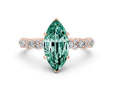 Rose gold Marquise Cut Green Sapphire Solitaire with Side Stones, Pave Band, Four-Prong Setting_36