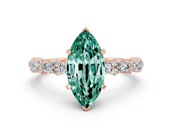Rose gold Marquise Cut Green Sapphire Side Stone Solitaire Ring with Round  and Four-Prong Setting
