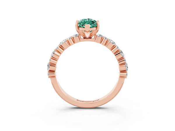 Rose gold Marquise Cut Green Sapphire Side Stone Solitaire Ring with Round  and Four-Prong Setting