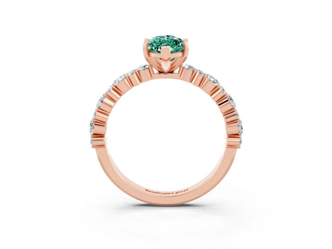 Rose gold Marquise Cut Green Sapphire Solitaire with Side Stones, Pave Band, Four-Prong Setting_39