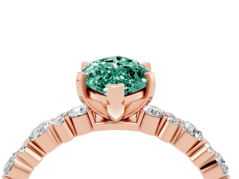 Rose gold Marquise Cut Green Sapphire Solitaire with Side Stones, Pave Band, Four-Prong Setting_40
