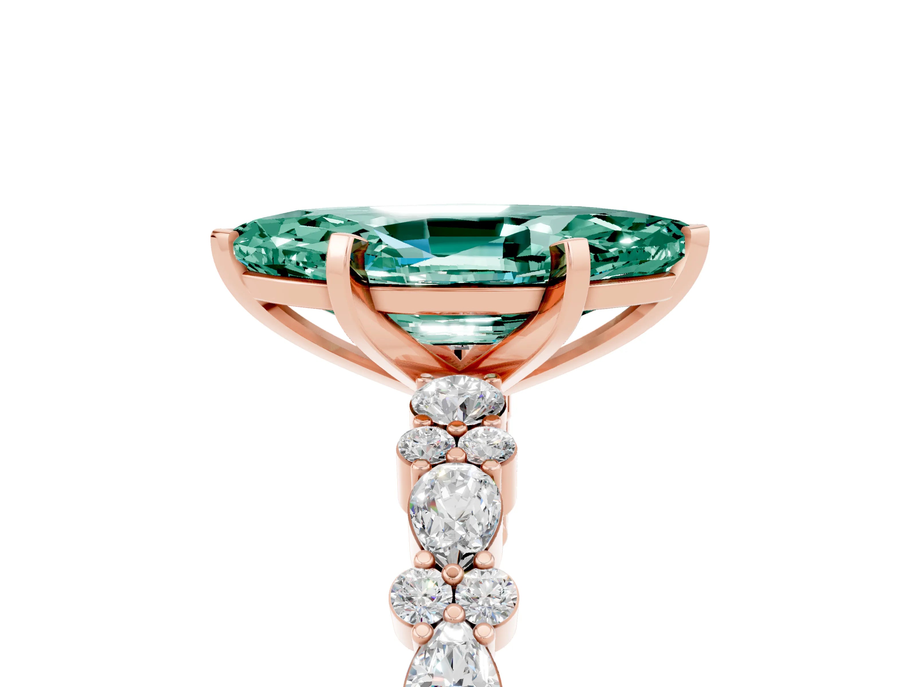 Rose gold Marquise Cut Green Sapphire Solitaire with Side Stones, Pave Band, Four-Prong Setting_41