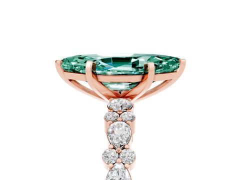Rose gold Marquise Cut Green Sapphire Solitaire with Side Stones, Pave Band, Four-Prong Setting_41