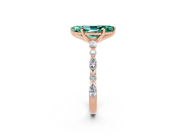 Rose gold Marquise Cut Green Sapphire Ring with Marquise and Round  Side Stones and Four-Prong Setting