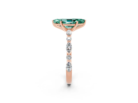 Rose gold Marquise Cut Green Sapphire Solitaire with Side Stones on a Pavé Band and Four-Prong Setting_2