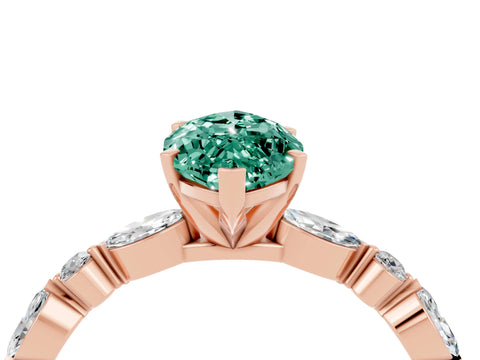 Rose gold Marquise Cut Green Sapphire Solitaire with Side Stones on a Pavé Band and Four-Prong Setting_4