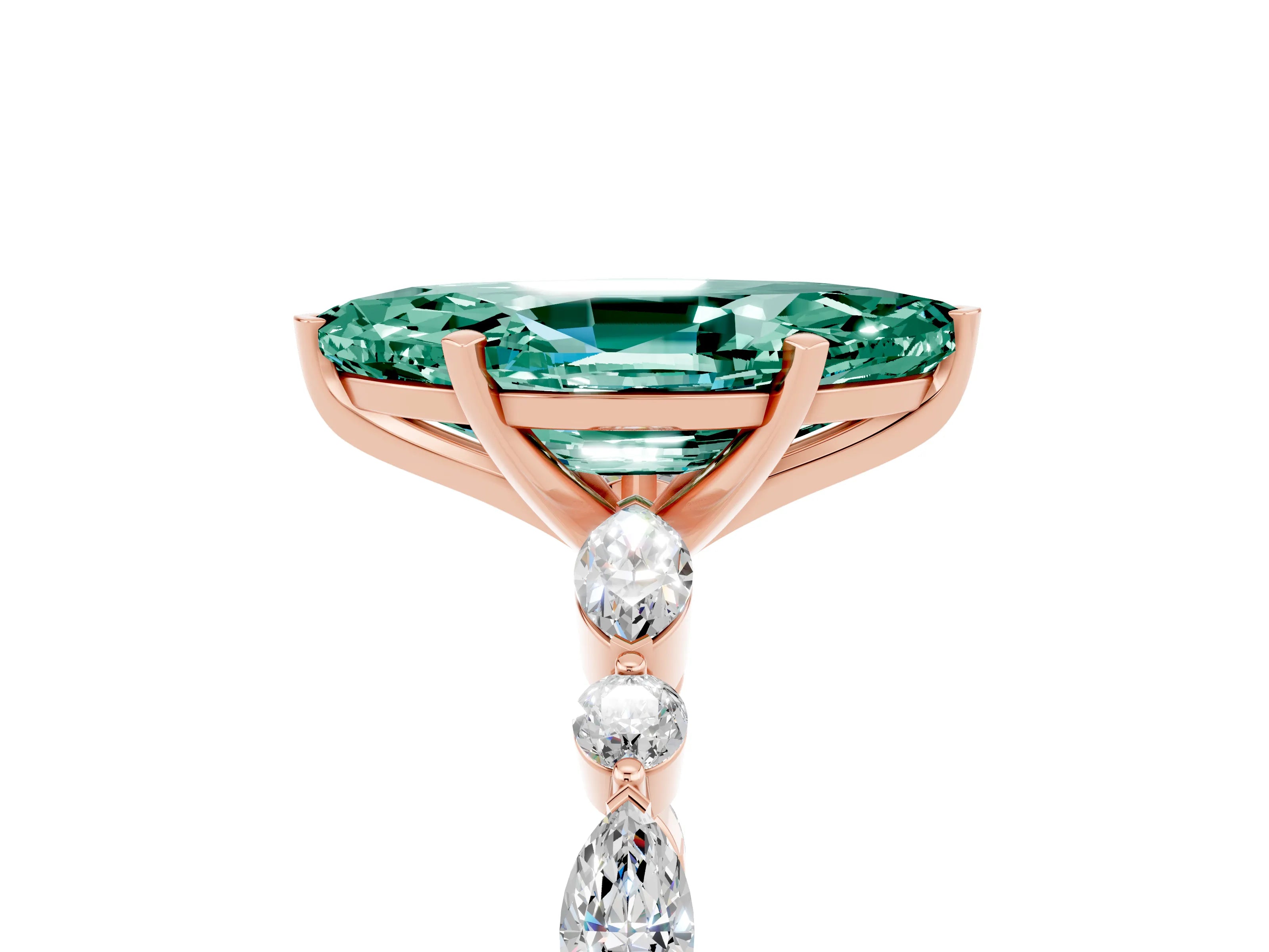 Rose gold Marquise Cut Green Sapphire Solitaire with Side Stones on a Pavé Band and Four-Prong Setting_5