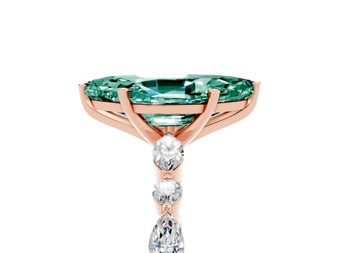 Rose gold Marquise Cut Green Sapphire Solitaire with Side Stones on a Pavé Band and Four-Prong Setting_5