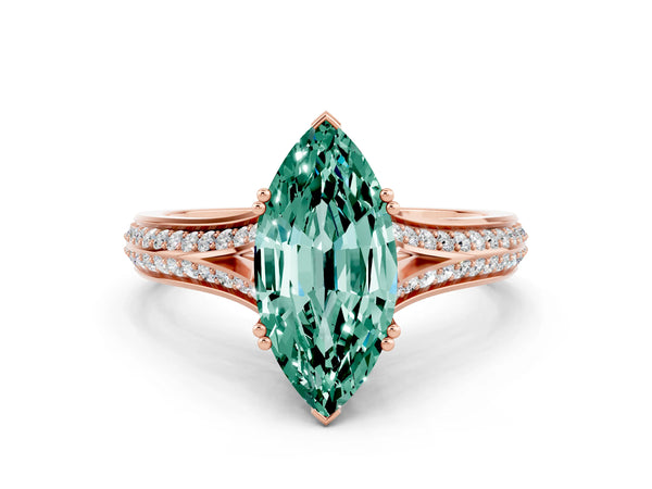 Rose gold Marquise Cut Green Sapphire Split Shank Engagement Ring with Pavé Band