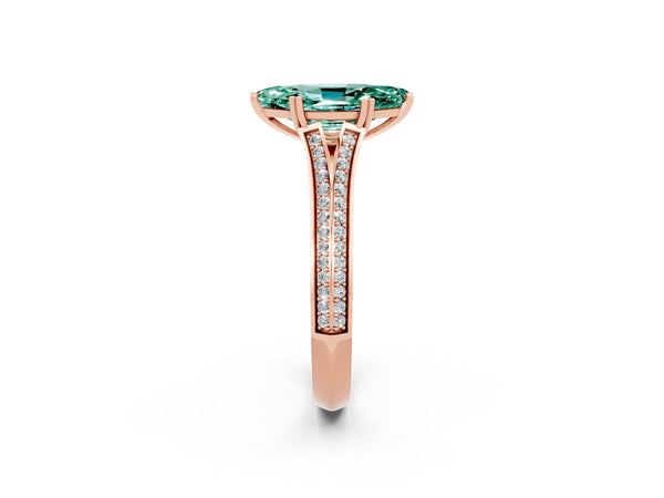 Rose gold Marquise Cut Green Sapphire Split Shank Engagement Ring with Pavé Band