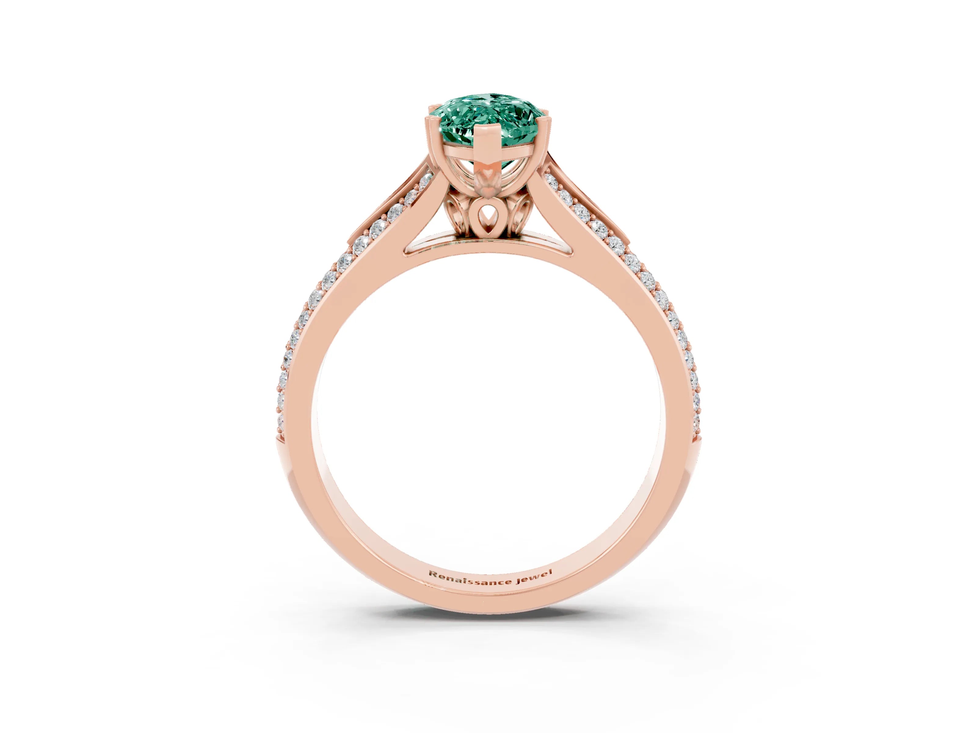 Rose gold Marquise Cut Green Sapphire Split Shank Engagement Ring with Pavé Band_3