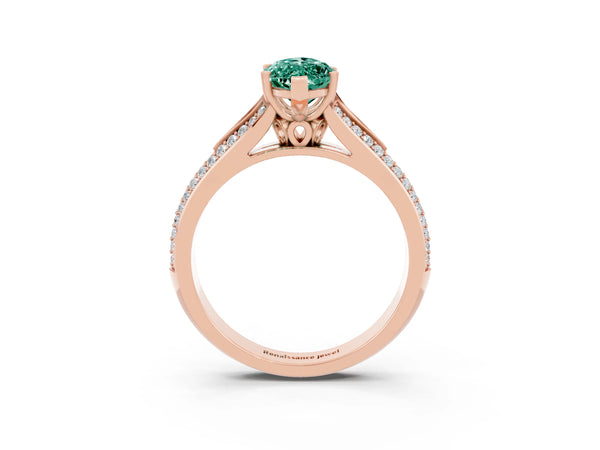 Rose gold Marquise Cut Green Sapphire Split Shank Engagement Ring with Pavé Band