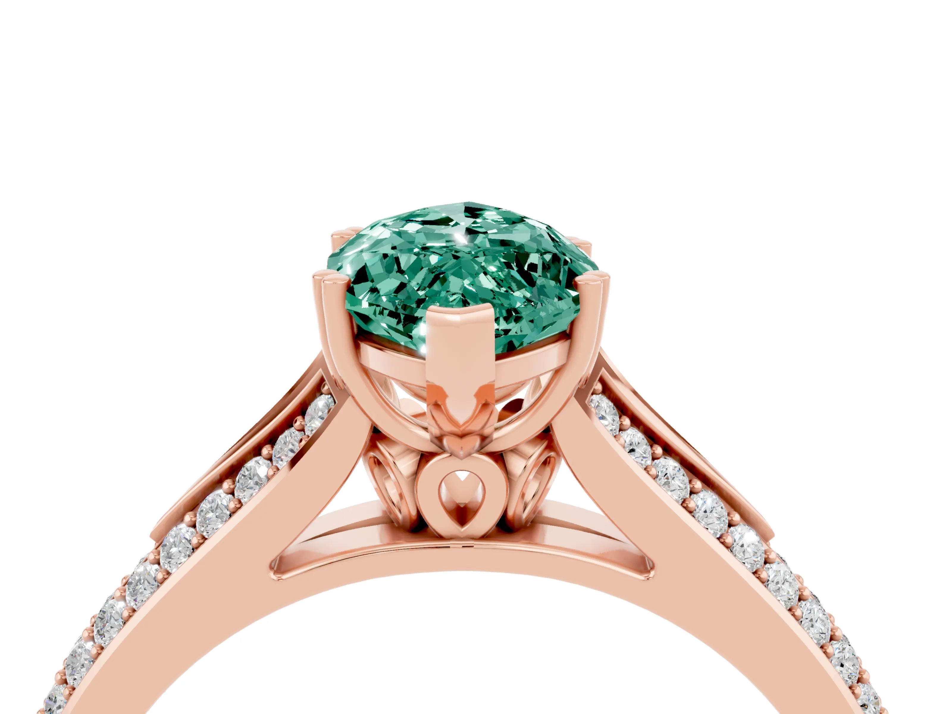 Rose gold Marquise Cut Green Sapphire Split Shank Engagement Ring with Pavé Band_4