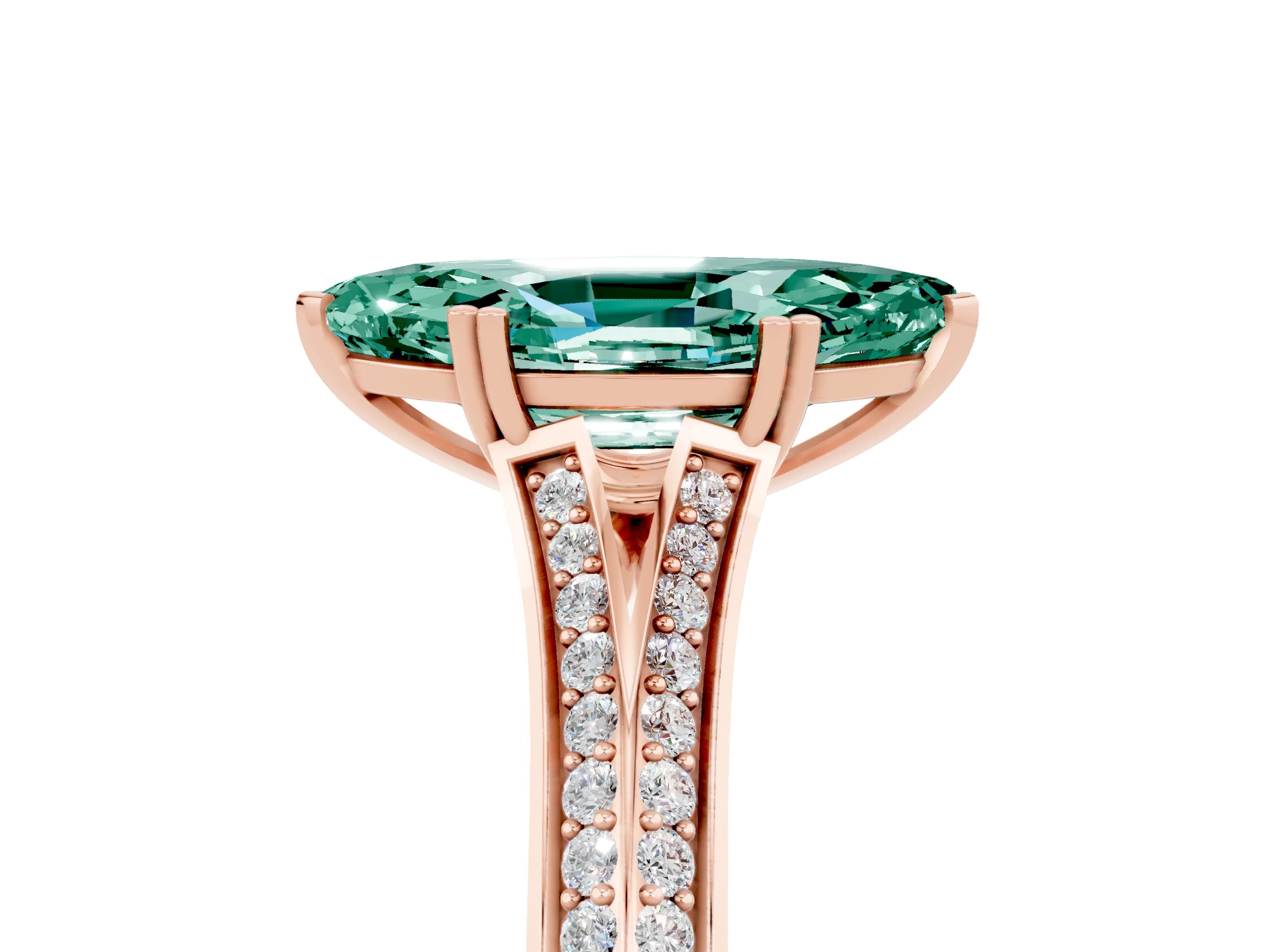 Rose gold Marquise Cut Green Sapphire Split Shank Engagement Ring with Pavé Band_5