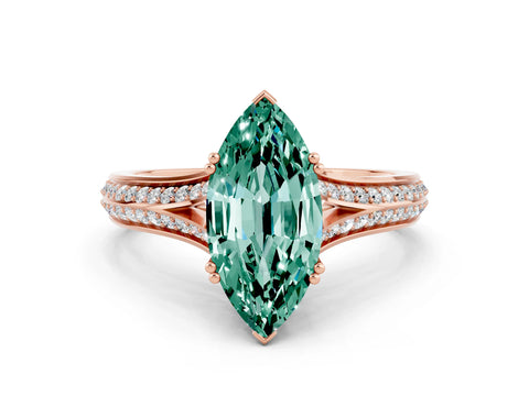 Rose gold Marquise Cut Green Sapphire Split Shank Engagement Ring with Pavé Band