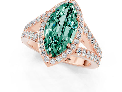 Rose gold Marquise Cut Green Sapphire Split Shank Halo Ring with Four-Prong Setting_13