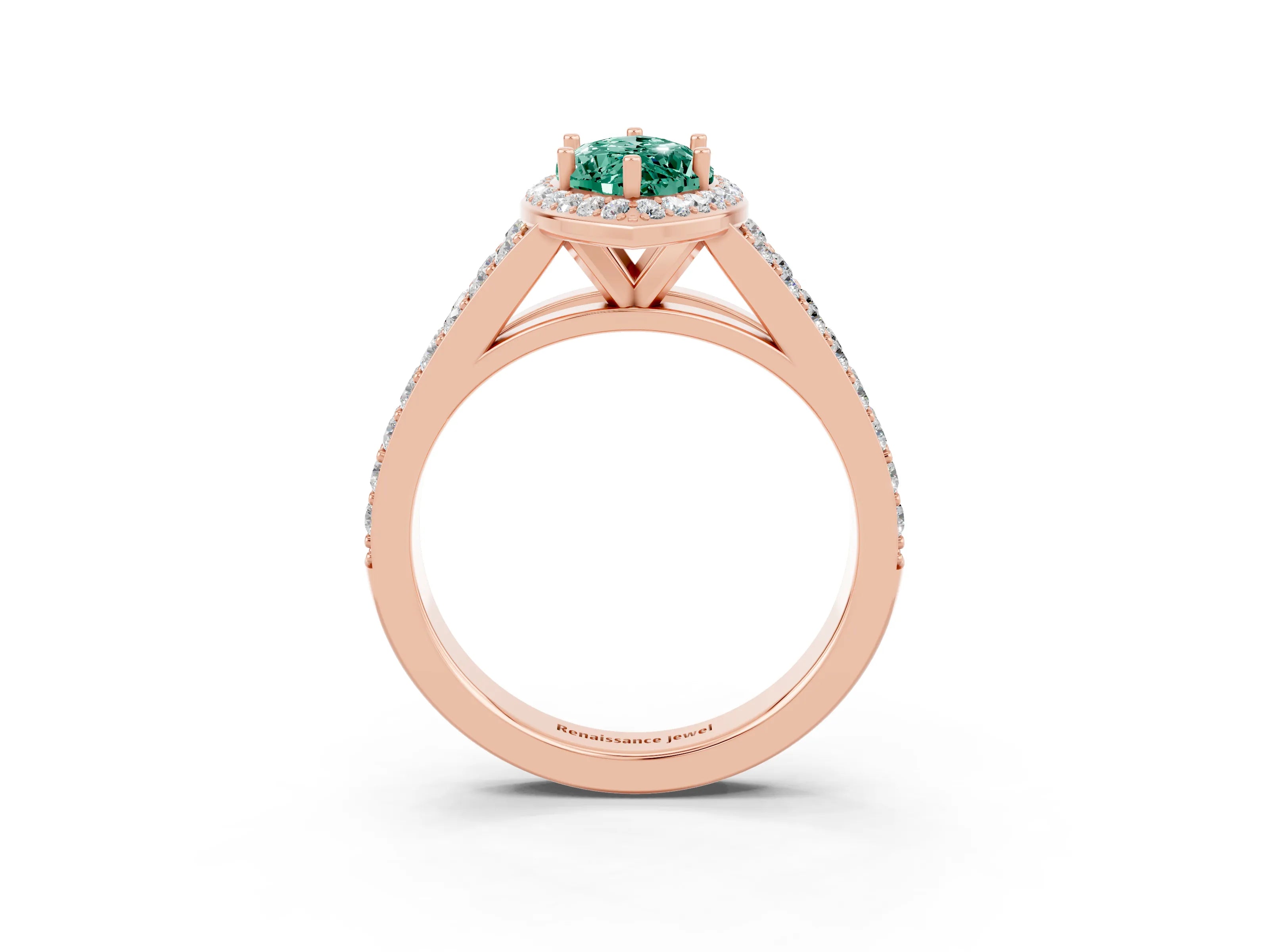 Rose gold Marquise Cut Green Sapphire Split Shank Halo Ring with Four-Prong Setting_15