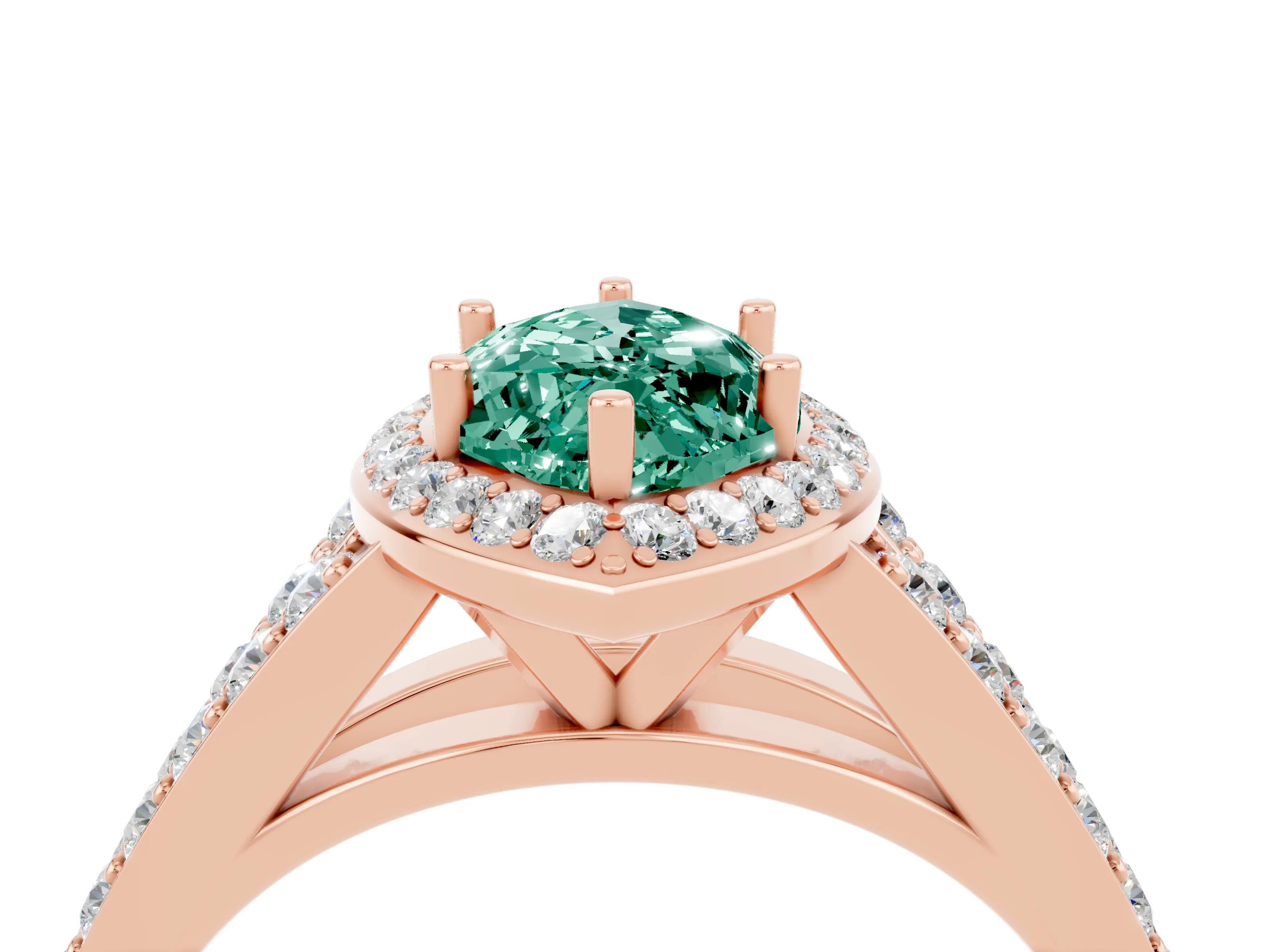 Rose gold Marquise Cut Green Sapphire Split Shank Halo Ring with Four-Prong Setting_16