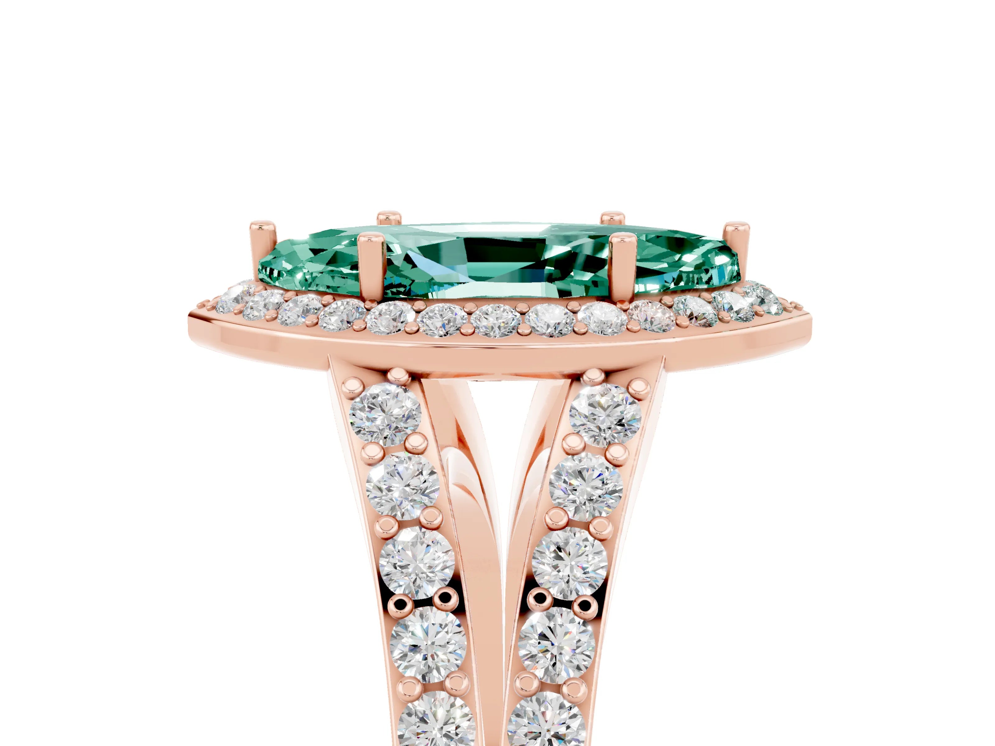 Rose gold Marquise Cut Green Sapphire Split Shank Halo Ring with Four-Prong Setting_17