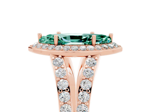 Rose gold Marquise Cut Green Sapphire Split Shank Halo Ring with Four-Prong Setting_17