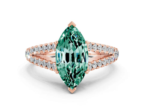 Rose gold Marquise Cut Green Sapphire Split Shank Pavé Engagement Ring with Four-Prong Setting_12