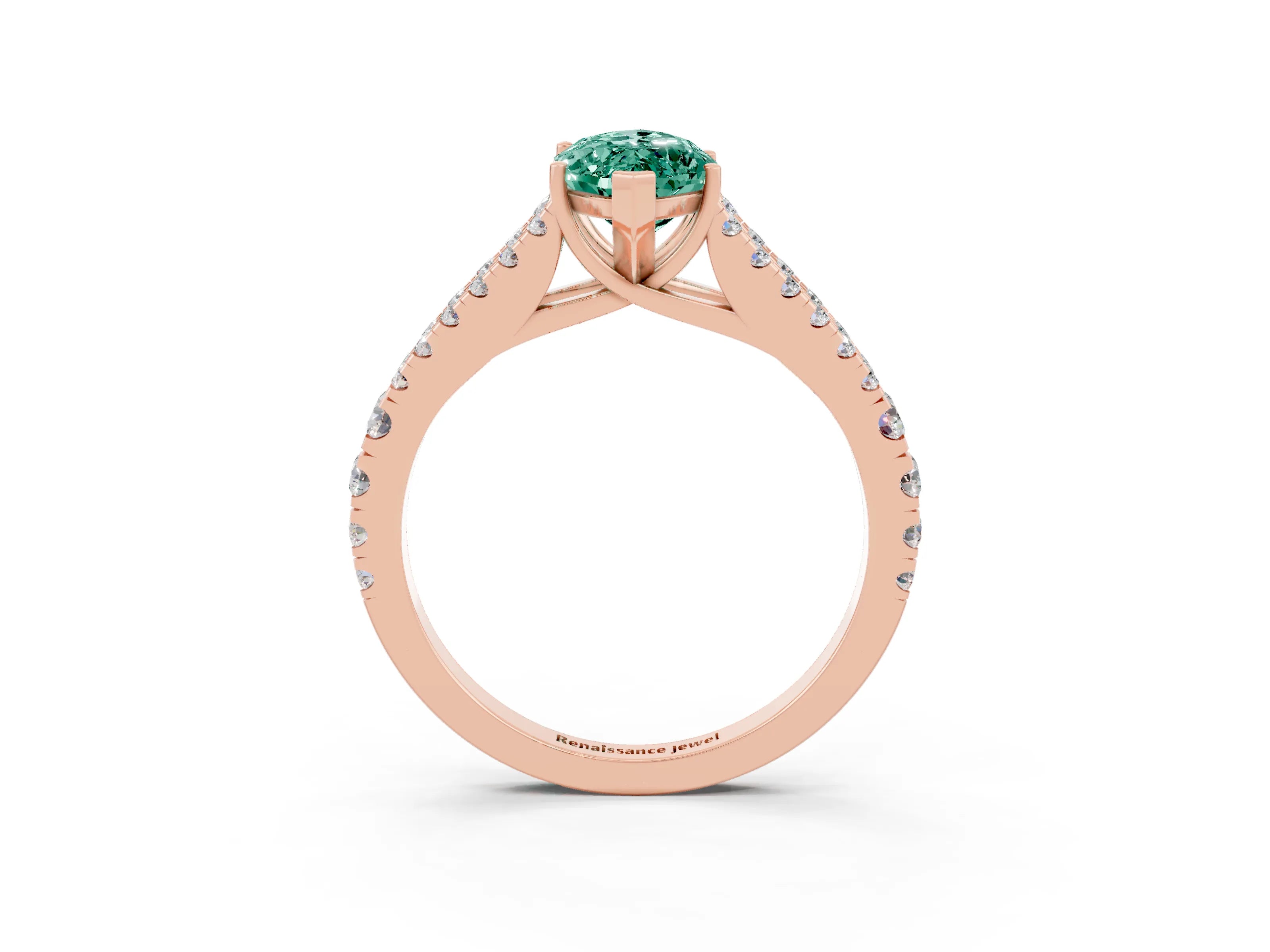 Rose gold Marquise Cut Green Sapphire Split Shank Pavé Engagement Ring with Four-Prong Setting_15