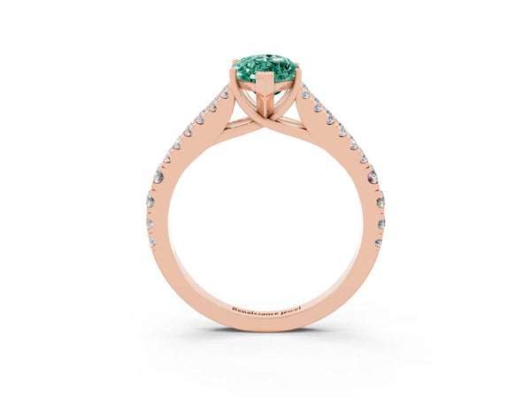 Rose gold Marquise Cut Green Sapphire Split Shank Pavé Engagement Ring with Four-Prong Setting