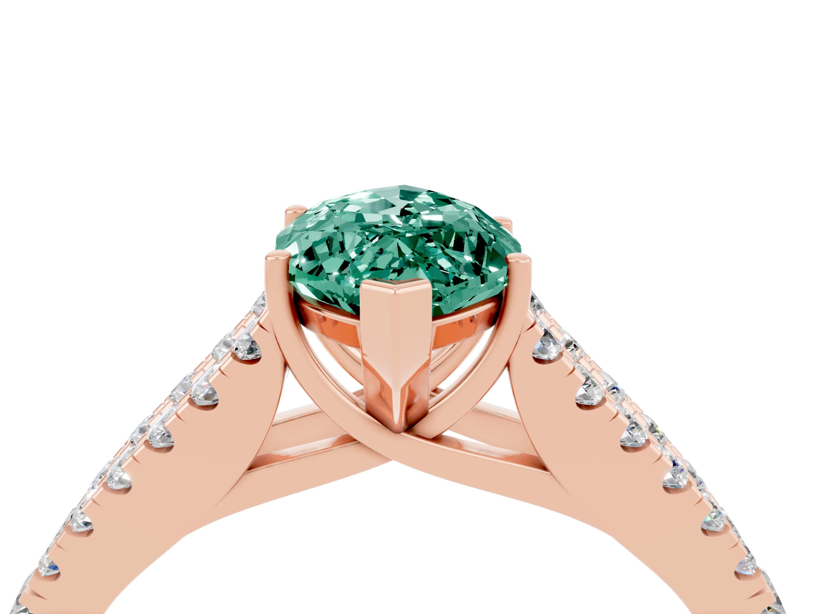 Rose gold Marquise Cut Green Sapphire Split Shank Pavé Engagement Ring with Four-Prong Setting_16