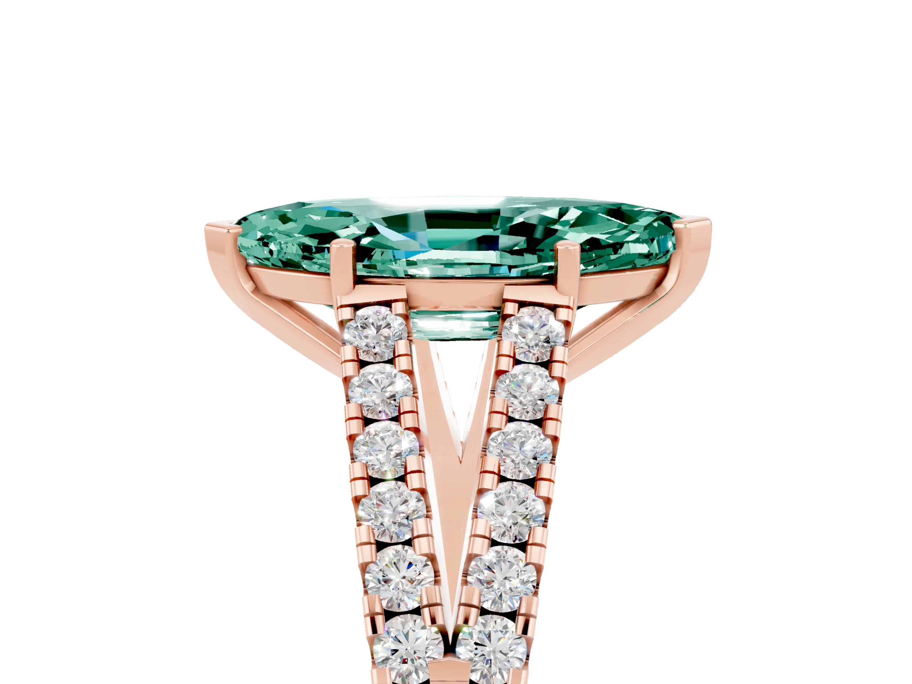 Rose gold Marquise Cut Green Sapphire Split Shank Pavé Engagement Ring with Four-Prong Setting_17