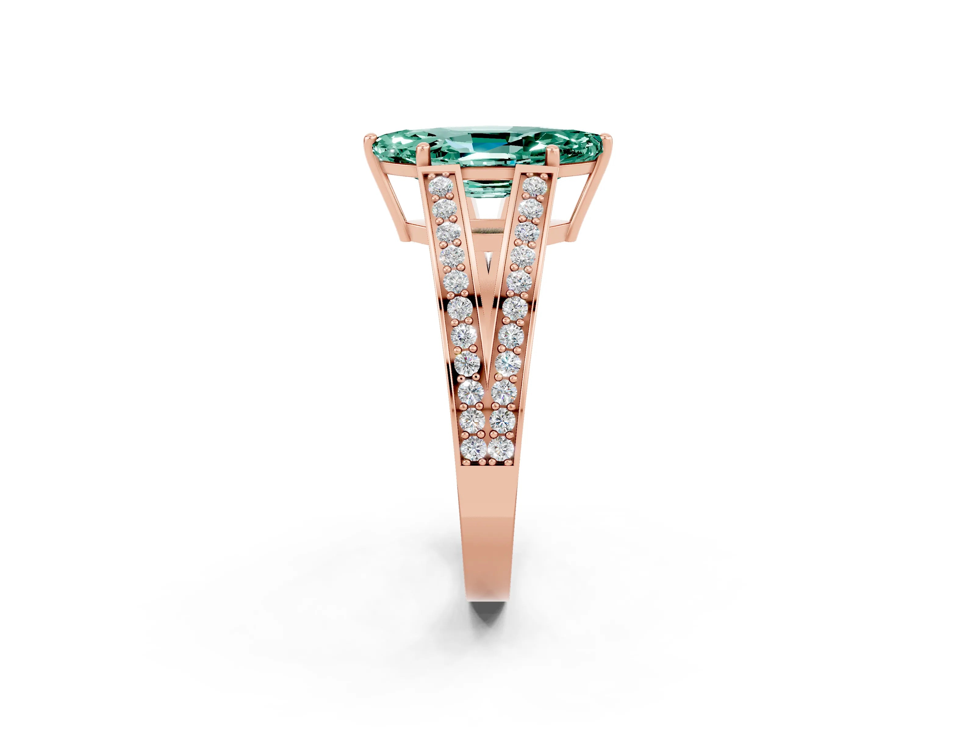 Rose gold Marquise Cut Green Sapphire Split Shank Ring with Pavé Band and Four-Prong Setting_2